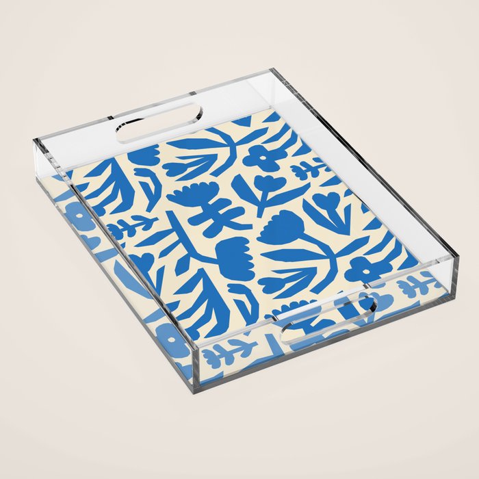 Blue flower nature art pattern Acrylic Tray Gallery Image 1