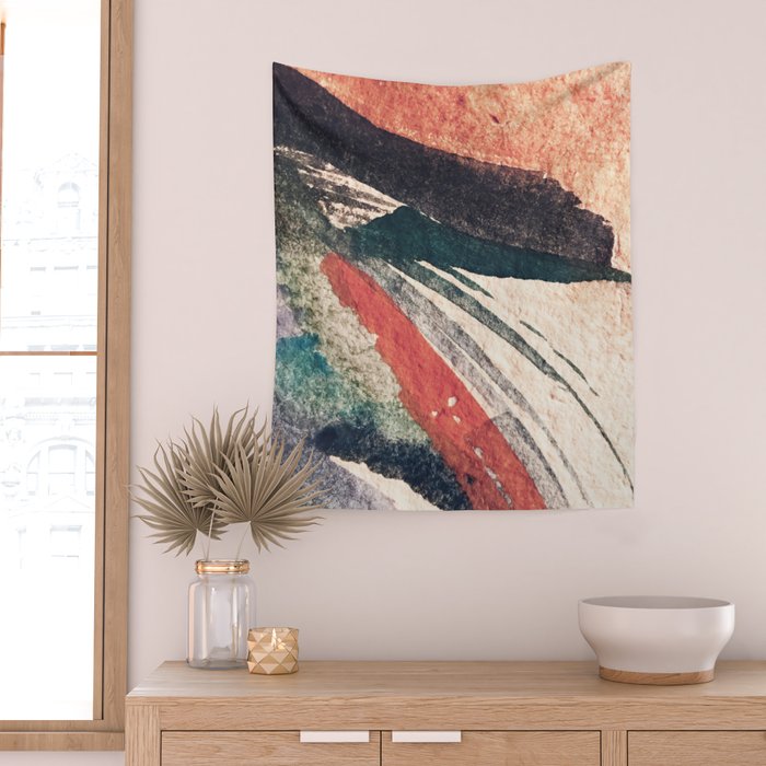 Thunder&Lightning {3}: Minimal watercolor abstract in pinks, blues, and greens Wall Tapestry Gallery Image 2