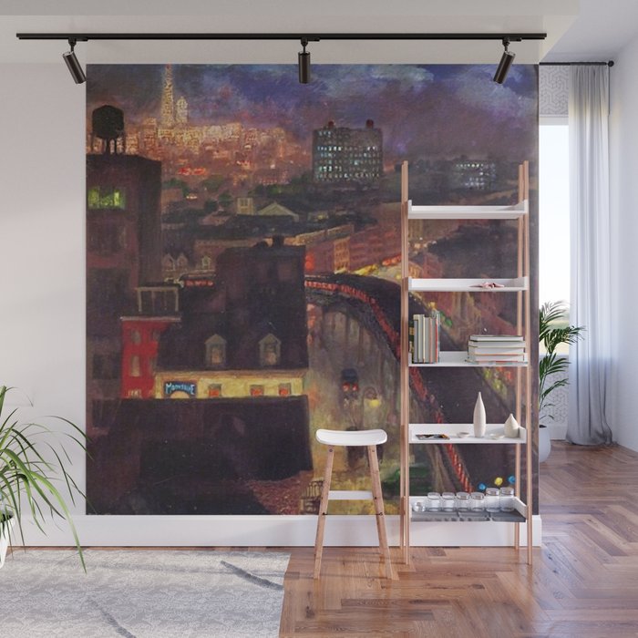 'The City from Greenwich Village' New York City subway cityscape by John French Sloan Wall Mural Gallery Image 1