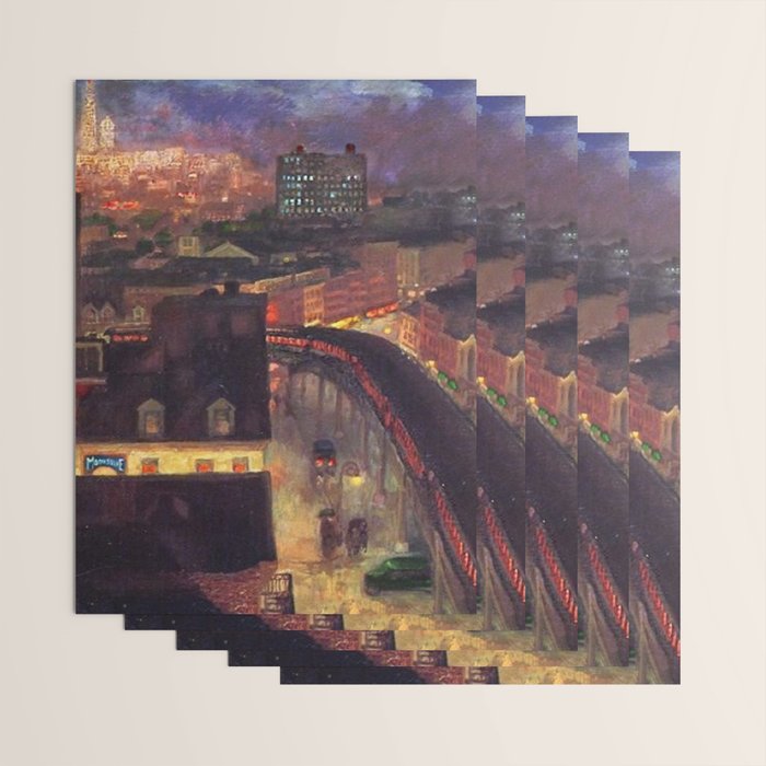 'The City from Greenwich Village' New York City subway cityscape by John French Sloan Wrapping Paper Gallery Image 3