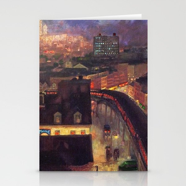 'The City from Greenwich Village' New York City subway cityscape by John French Sloan Stationery Card Gallery Image 1