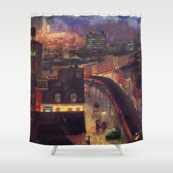 'The City from Greenwich Village' New York City subway cityscape by John French Sloan Shower Curtain Gallery Image 1