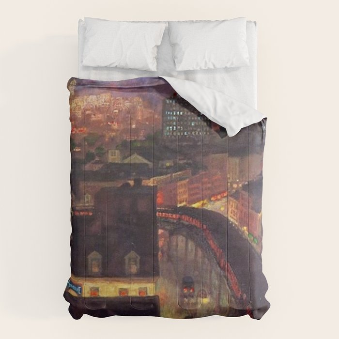 'The City from Greenwich Village' New York City subway cityscape by John French Sloan Comforter Gallery Image 6