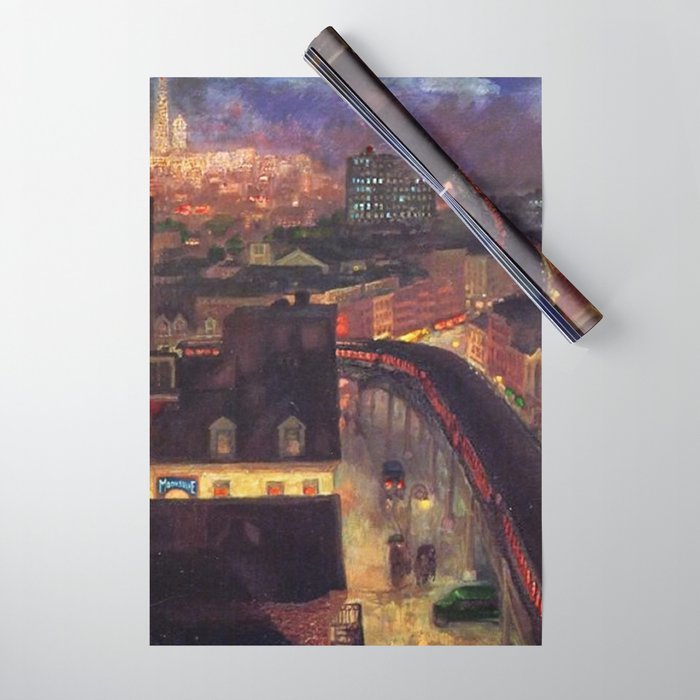 'The City from Greenwich Village' New York City subway cityscape by John French Sloan Wrapping Paper Gallery Image 1