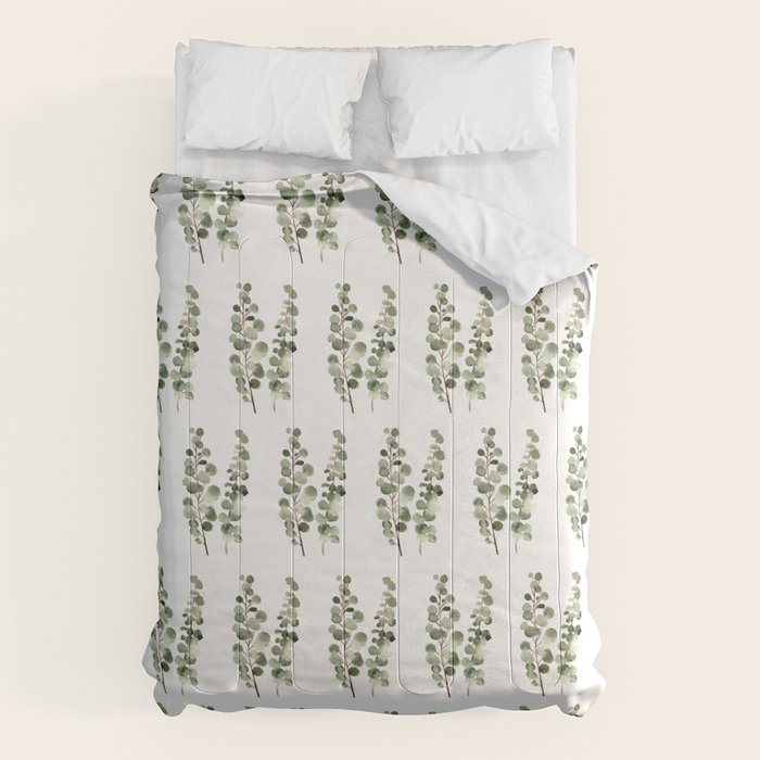 Eucalyptus (watercolor finger painting) Comforter Gallery Image 6