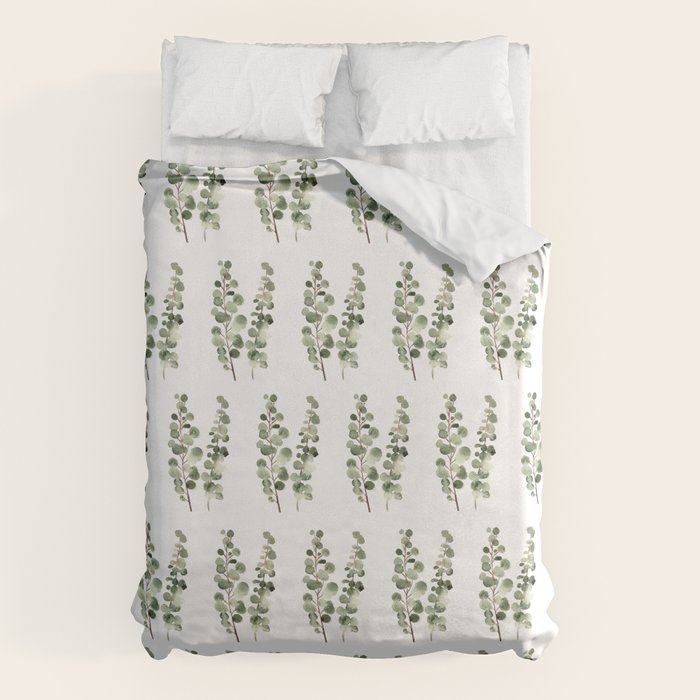 Eucalyptus (watercolor finger painting) Duvet Cover Gallery Image 6