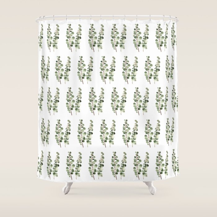 Eucalyptus (watercolor finger painting) Shower Curtain Gallery Image 1