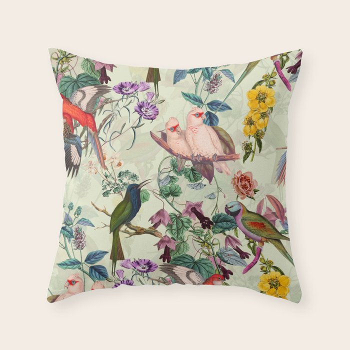 Floral and Birds VIII Throw Pillow Gallery Image 1