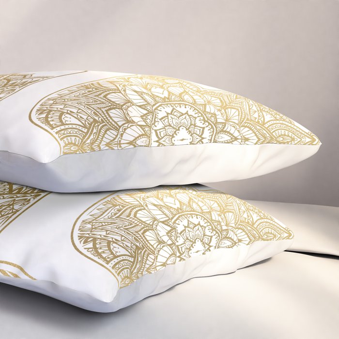 golden hamsa fatma hand and mandala on classic blue Pillow Sham Gallery Image 3