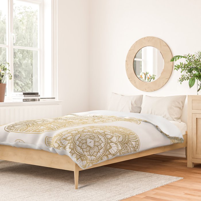 golden hamsa fatma hand and mandala on classic blue Duvet Cover Gallery Image 2