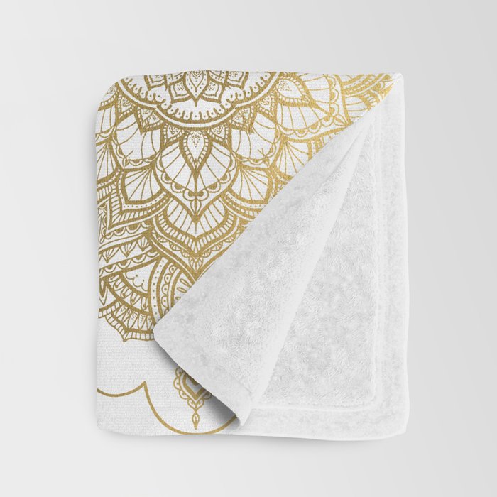 golden hamsa fatma hand and mandala on classic blue Throw Blanket Gallery Image 3