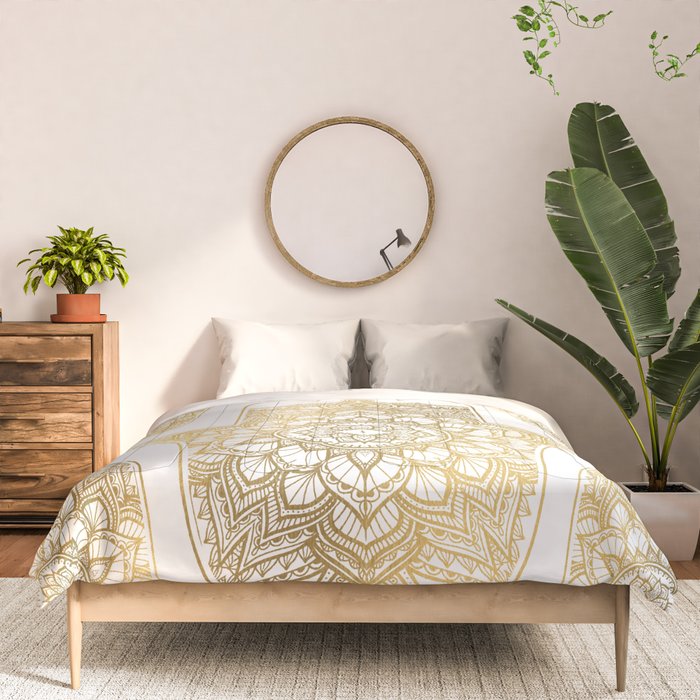 golden hamsa fatma hand and mandala on classic blue Comforter Gallery Image 3