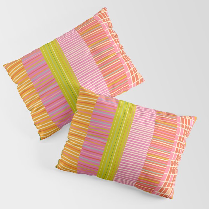 Spring Patchwork Whimsical Finnish Stripe Pattern Pink Orange Lime Pillow Sham Gallery Image 3