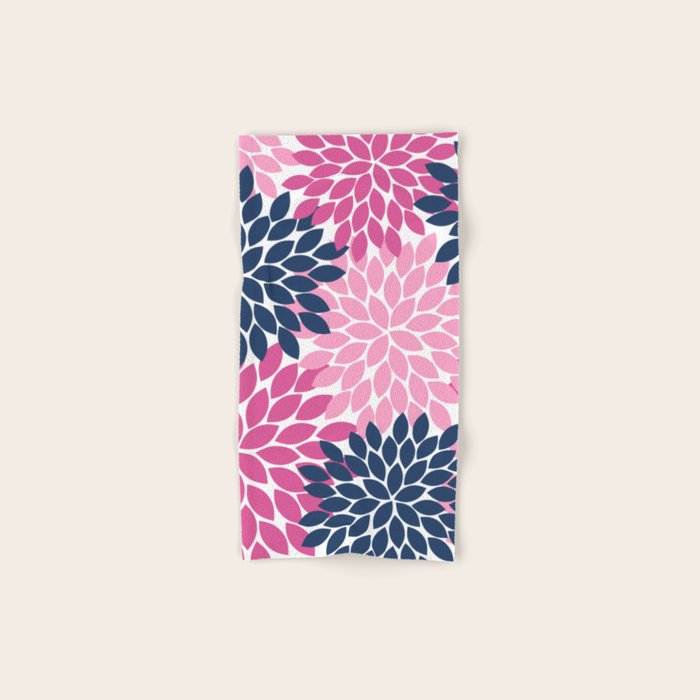 Flower Burst Petals Navy Pink Bath Towel Gallery Image 1