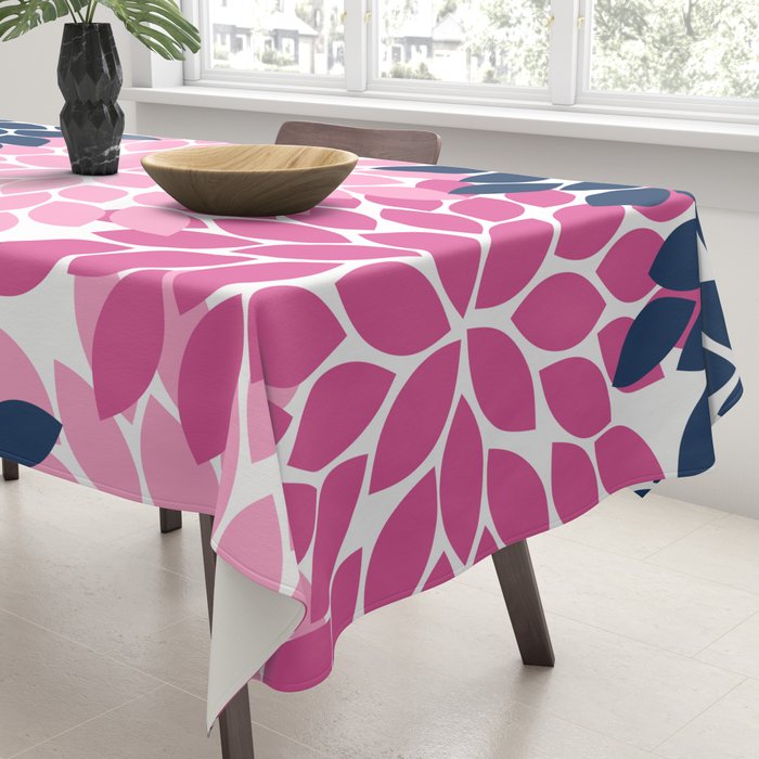 Flower Burst Petals Navy Pink Tablecloth Gallery Image 3