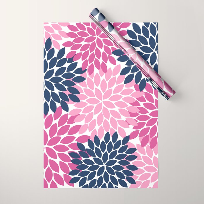 Flower Burst Petals Navy Pink Wrapping Paper Gallery Image 1