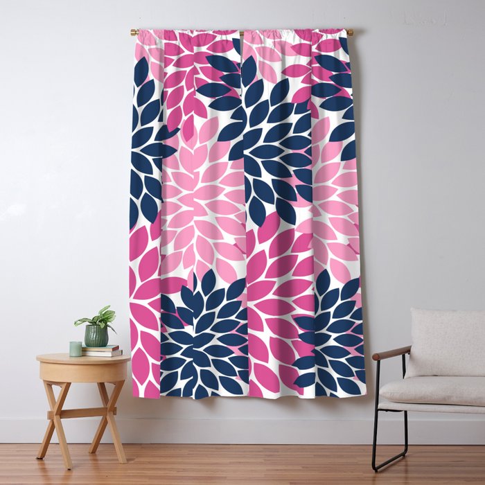 Flower Burst Petals Navy Pink Window Curtain Gallery Image 1