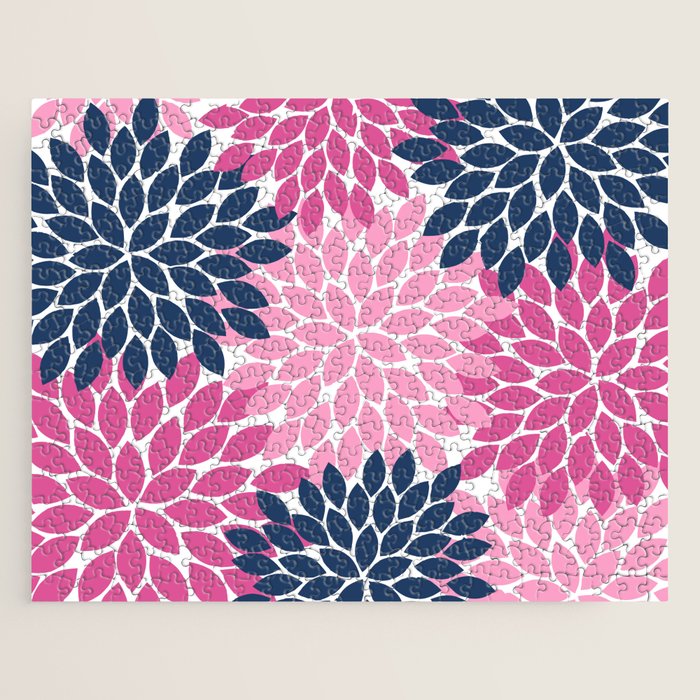 Flower Burst Petals Navy Pink Jigsaw Puzzle Gallery Image 1