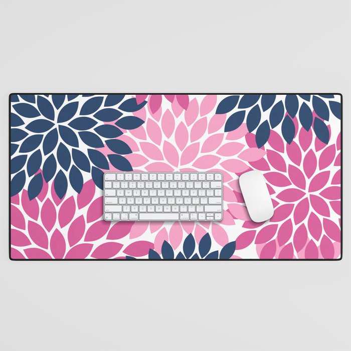 Flower Burst Petals Navy Pink Desk Mat Gallery Image 1