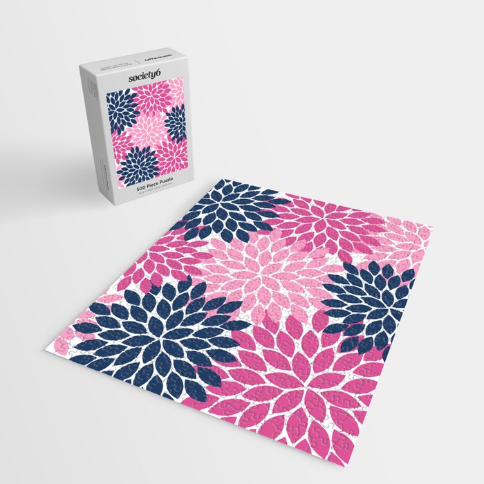 Flower Burst Petals Navy Pink Jigsaw Puzzle Gallery Image 2