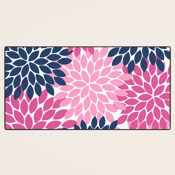Flower Burst Petals Navy Pink Desk Mat Gallery Image 3