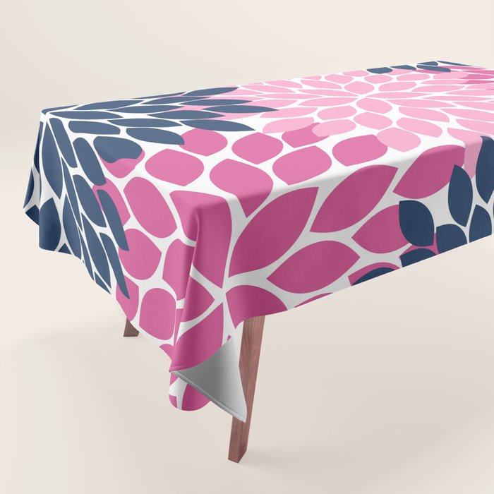 Flower Burst Petals Navy Pink Tablecloth Gallery Image 1