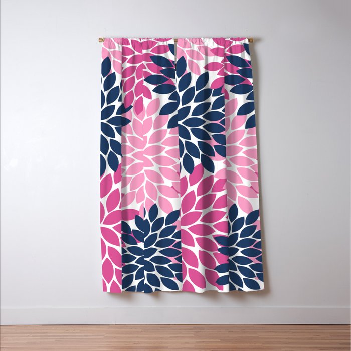 Flower Burst Petals Navy Pink Window Curtain Gallery Image 3