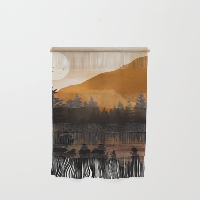 Golden Glimmer Mountain Lake Wall Hanging Gallery Image 1