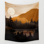 Golden Glimmer Mountain Lake Wall Tapestry Gallery Image 4