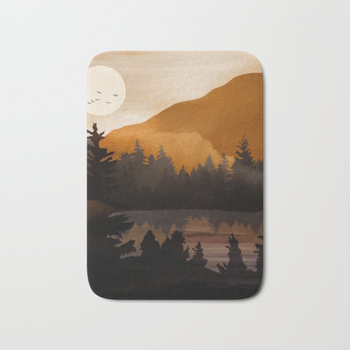 Golden Glimmer Mountain Lake Bath Mat Gallery Image 1