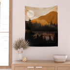 Golden Glimmer Mountain Lake Wall Tapestry Gallery Image 2