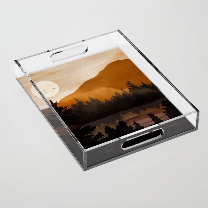 Golden Glimmer Mountain Lake Acrylic Tray Gallery Image 1