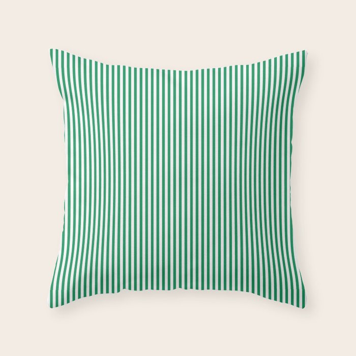 Narrow Vertical Stripes Kelly Green and White Pattern Throw Pillow Gallery Image 6