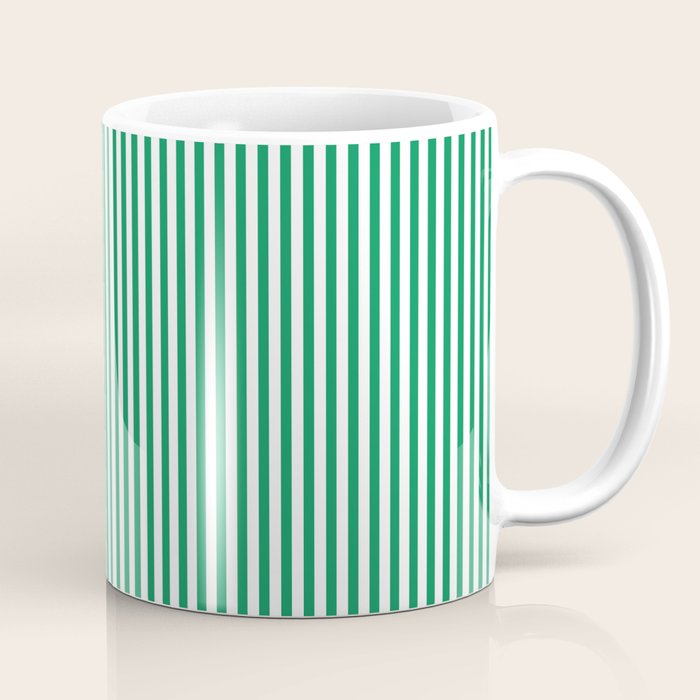 Narrow Vertical Stripes Kelly Green and White Pattern Coffee Mug Gallery Image 1