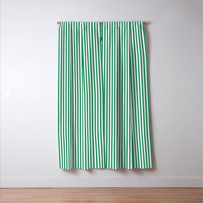 Narrow Vertical Stripes Kelly Green and White Pattern Window Curtain Gallery Image 3