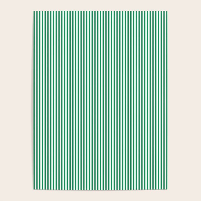 Narrow Vertical Stripes Kelly Green and White Pattern Poster Gallery Image 1