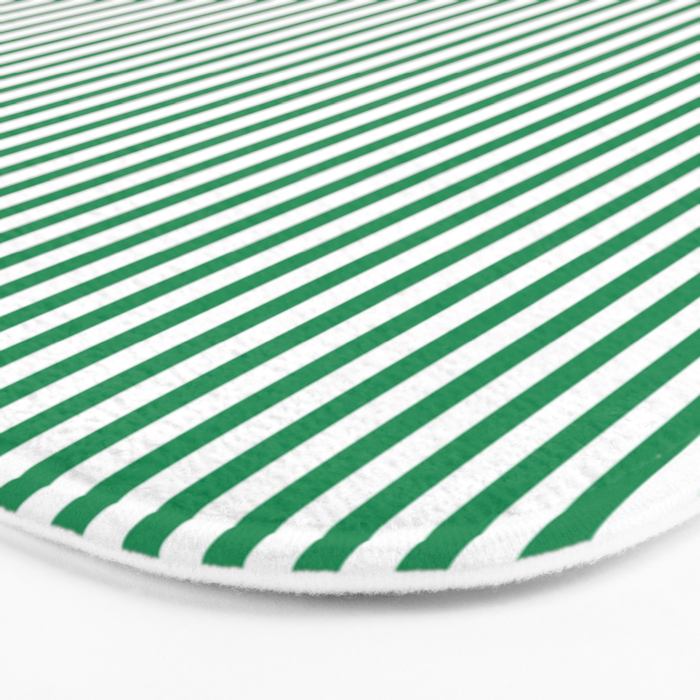 Narrow Vertical Stripes Kelly Green and White Pattern Bath Mat Gallery Image 3