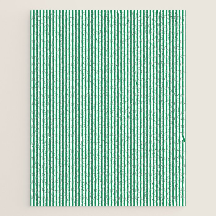 Narrow Vertical Stripes Kelly Green and White Pattern Jigsaw Puzzle Gallery Image 1