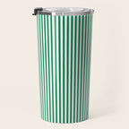 Narrow Vertical Stripes Kelly Green and White Pattern Travel Mug Gallery Image 3