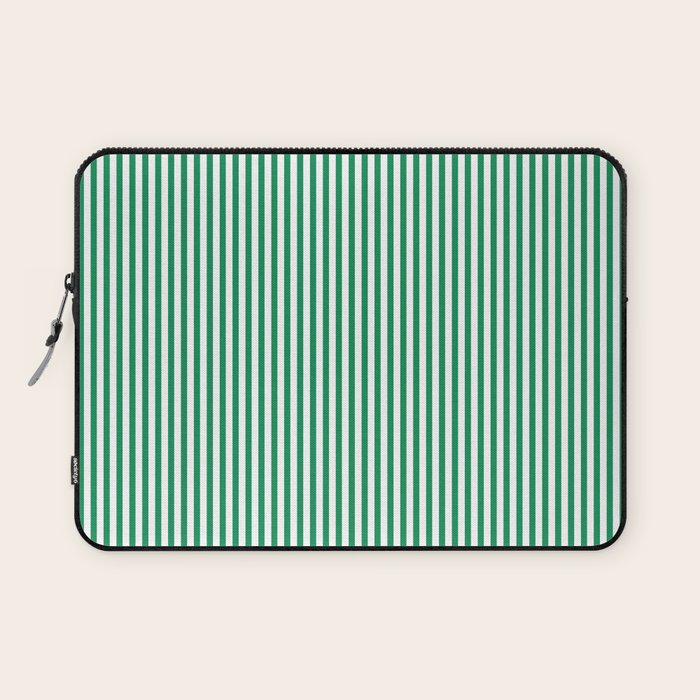 Narrow Vertical Stripes Kelly Green and White Pattern Laptop Sleeve Gallery Image 1