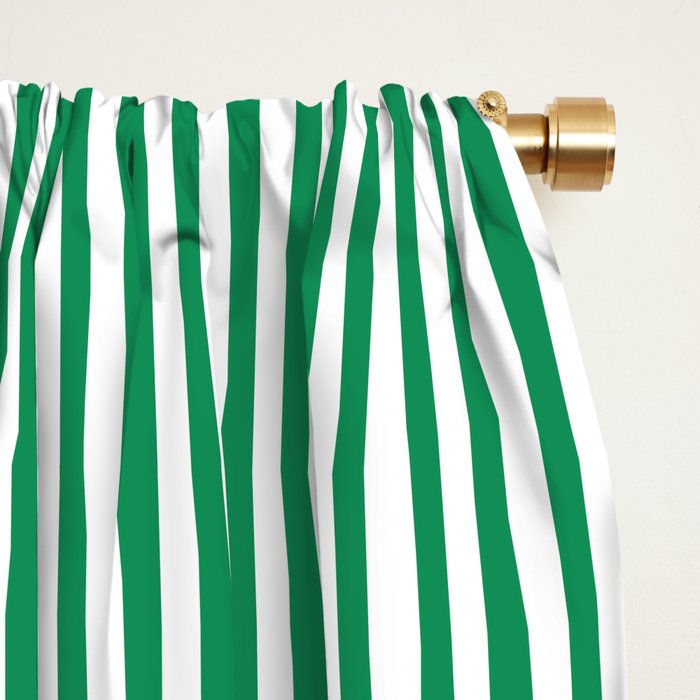 Narrow Vertical Stripes Kelly Green and White Pattern Window Curtain Gallery Image 2