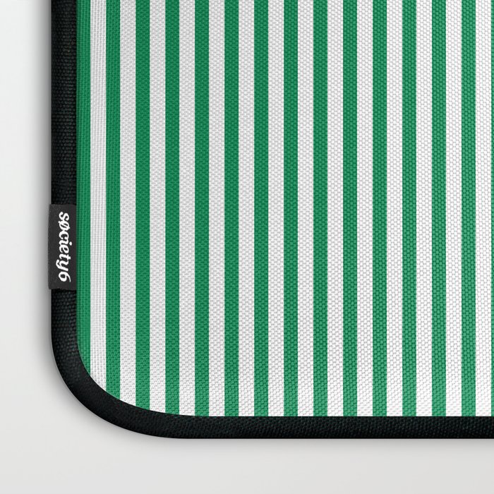Narrow Vertical Stripes Kelly Green and White Pattern Laptop Sleeve Gallery Image 3