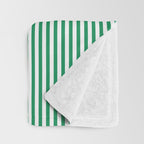 Narrow Vertical Stripes Kelly Green and White Pattern Throw Blanket Gallery Image 3