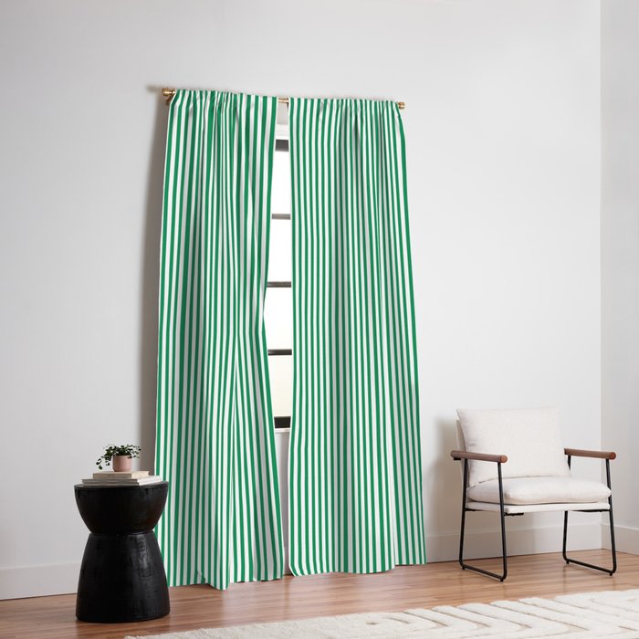 Narrow Vertical Stripes Kelly Green and White Pattern Window Curtain Gallery Image 2