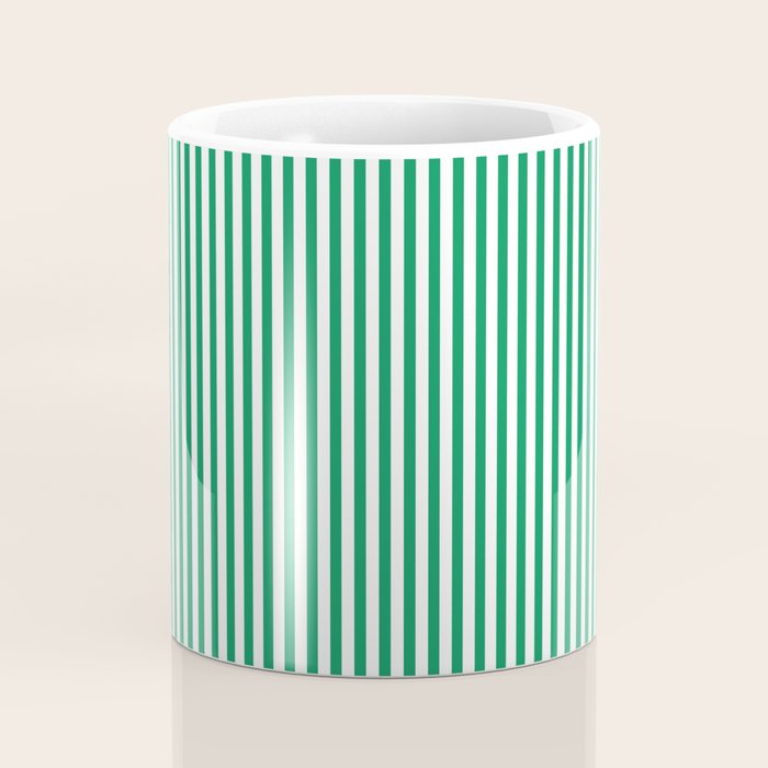 Narrow Vertical Stripes Kelly Green and White Pattern Coffee Mug Gallery Image 4