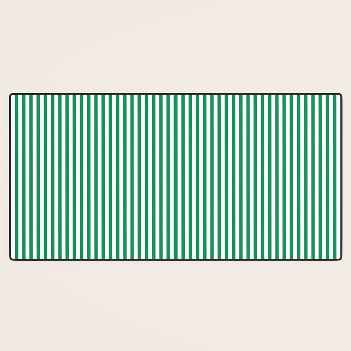 Narrow Vertical Stripes Kelly Green and White Pattern Desk Mat Gallery Image 3