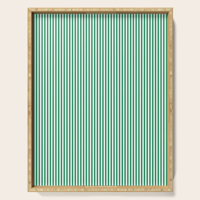Narrow Vertical Stripes Kelly Green and White Pattern Serving Tray Gallery Image 1
