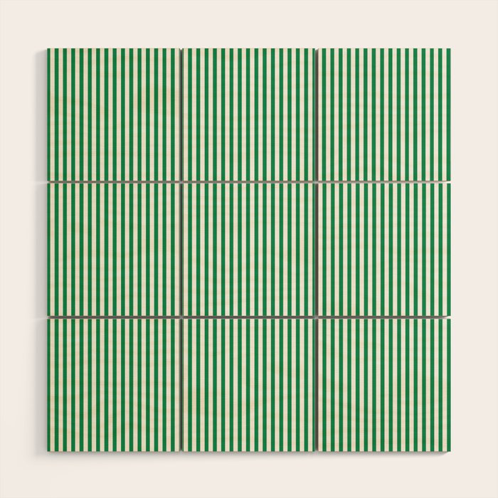 Narrow Vertical Stripes Kelly Green and White Pattern Wood Wall Art Gallery Image 1