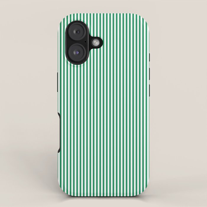 Narrow Vertical Stripes Kelly Green and White Pattern iPhone Case Gallery Image 1