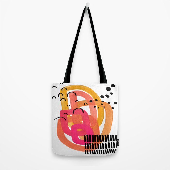 Modern Mid Century Fun Colorful Abstract Minimalist Painting Ombre Yellow Magenta Infinity Circles Tote Bag Gallery Image 2